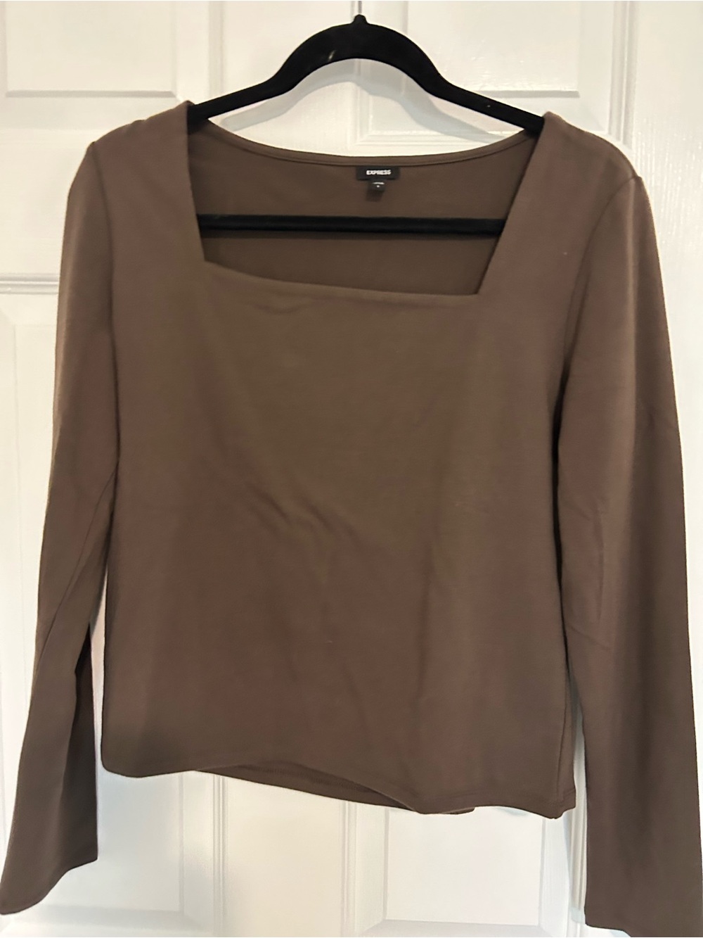 Express Women's Long Sleeve Square Neck Top - Brown